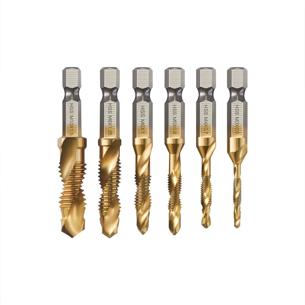 Tap Drill Titanium Plated Hex Shank HSS Screw Thread Metric Tap Drill Bits Screw Machine Compound M3 M4 M5 M6 M8 M10 Hand Tools