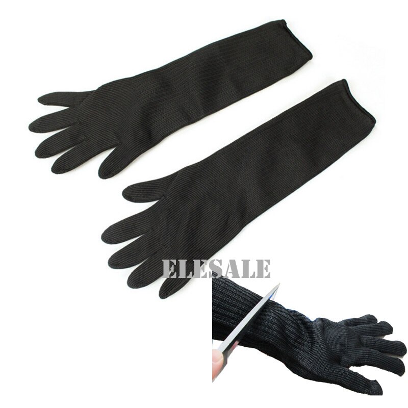 1 paar Zwart Werken Veiligheid Handschoenen 16 "Lange Snijbestendige Beschermende Roestvrij Staaldraad Butcher Anti-Snijden handschoenen