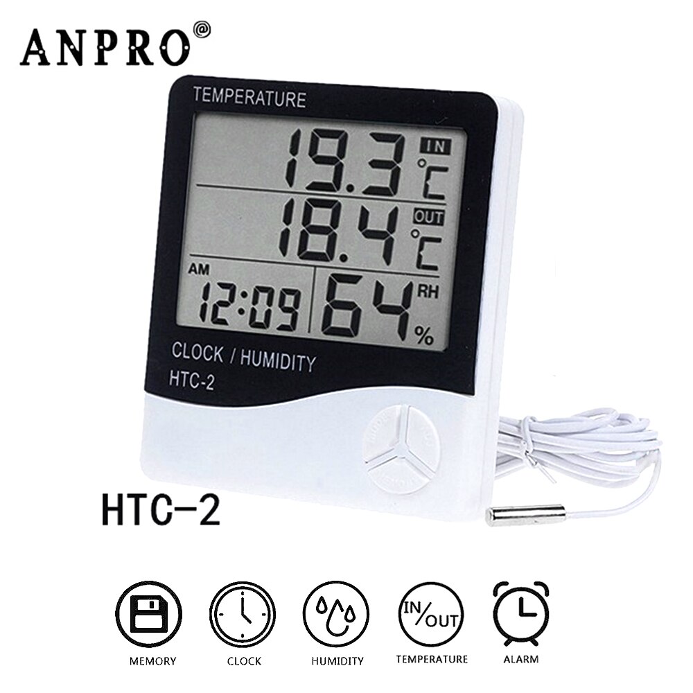 Vastar LCD Elektronische Digitale Temperatuur Vochtigheid Meter Indoor Outdoor Thermometer Hygrometer Weerstation Klok HTC-1 HTC-2