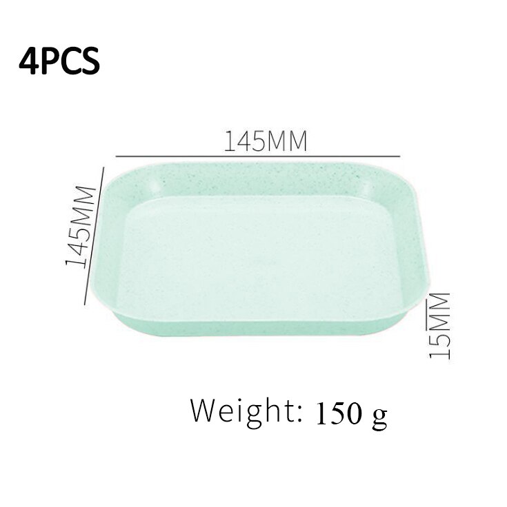 4pcs Square Dish Dinner Plates Anti Wheat Straw Plate Dishes Healthy Tableware Household Snack Spit Bone Trash Fruit Dish: green