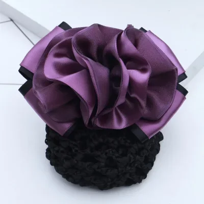 i-Remiel Floral Lace Satin Hairgrips Ribbon Bun Net Snood Bow Crochet Hair Clip Hair Accessories For Women Hair Clips Lady: Imitation Rhodium Plated