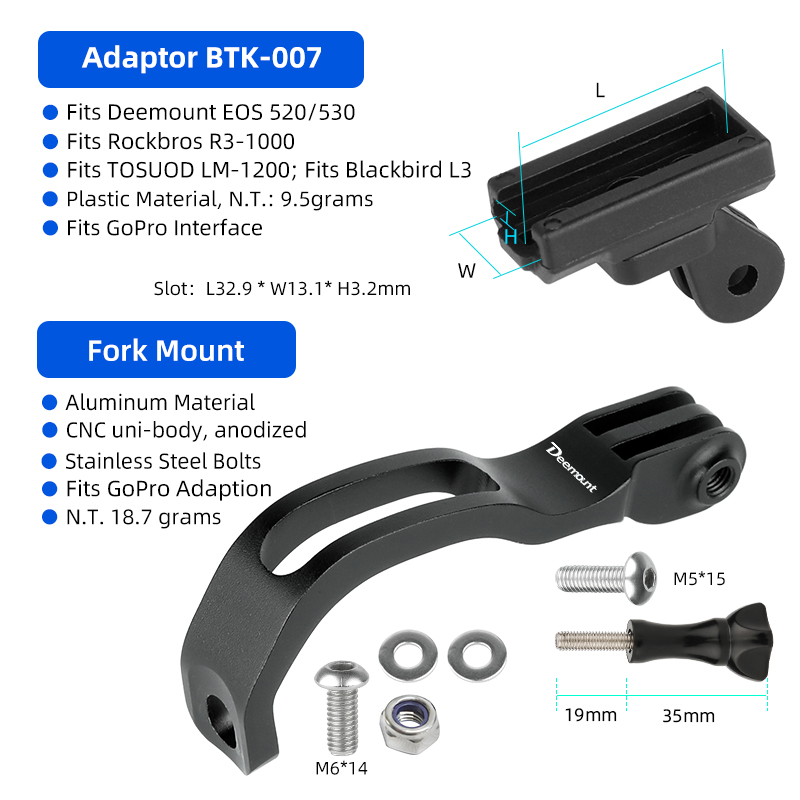 Adaptador para faro EOS530/520 para Rockbros /Blackbird L3, soporte de lámpara frontal, vástago de manillar, horquilla, soporte para casco, compatible con GoPro: Morado