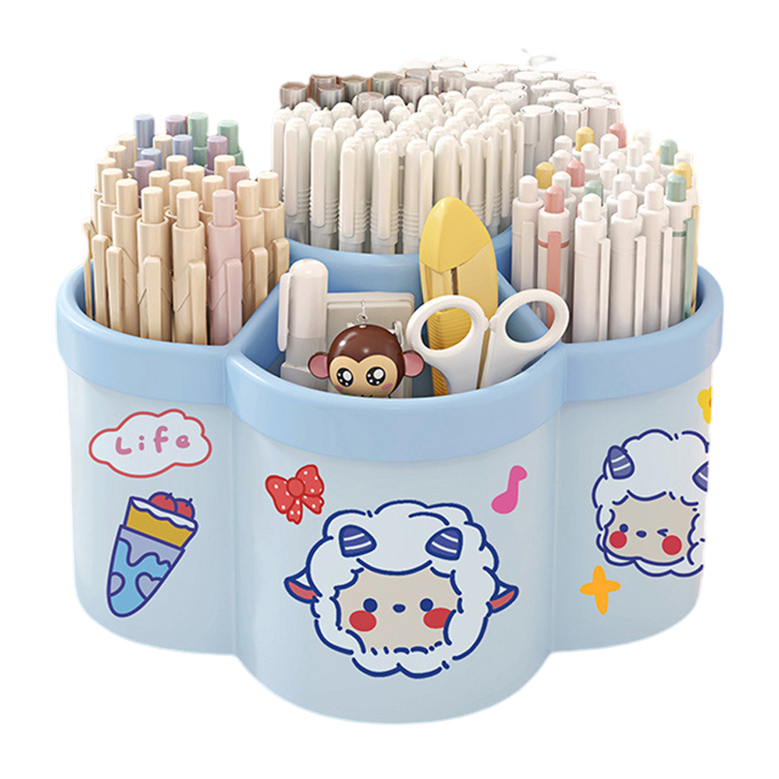 Roterende bureau-organizer met compartimenten Pen- en potloodhouder met grote capaciteit Multifunctionele kantoordoos Kantoorbenodigdheden: Sky Blue