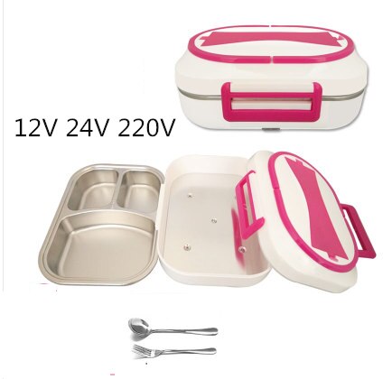 12V 24V 220V 1L Household Car Electric Heating Box With Stainless Steel Inner Mini Portable Electric Multi Cooker: 24V 12V 220V