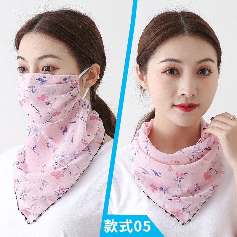 Frauen Chiffon Maske Schal Gesicht wickelt Blumen- drucken Dame Seide Hals Schals Foulard Bandana Sommer Sonne Masken Anti-staub schützen: 13