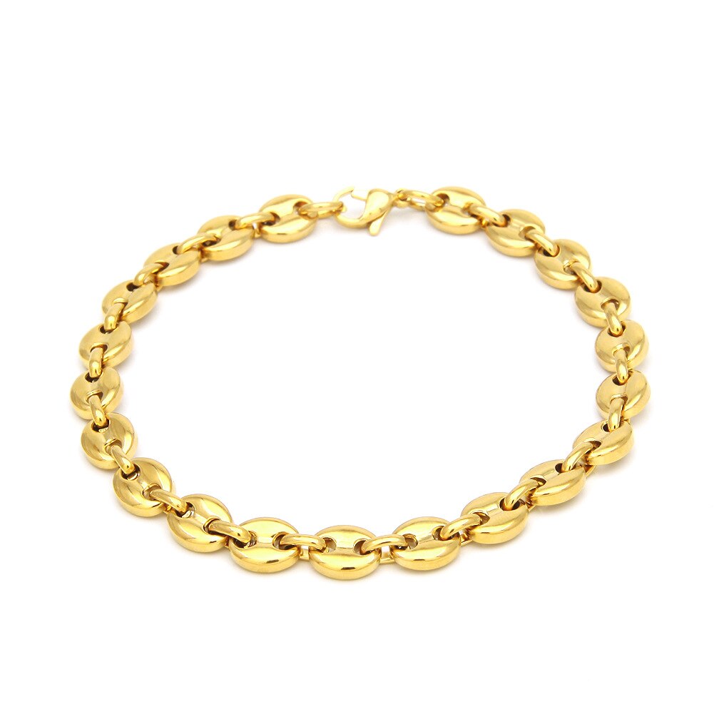 8mm 10mm 13mm koffieboon kettingen voor mannen vrouwen roestvrij staal varkensneus schakelkettingen armbanden choker set valentijnsdag: Armband goud / 13mm