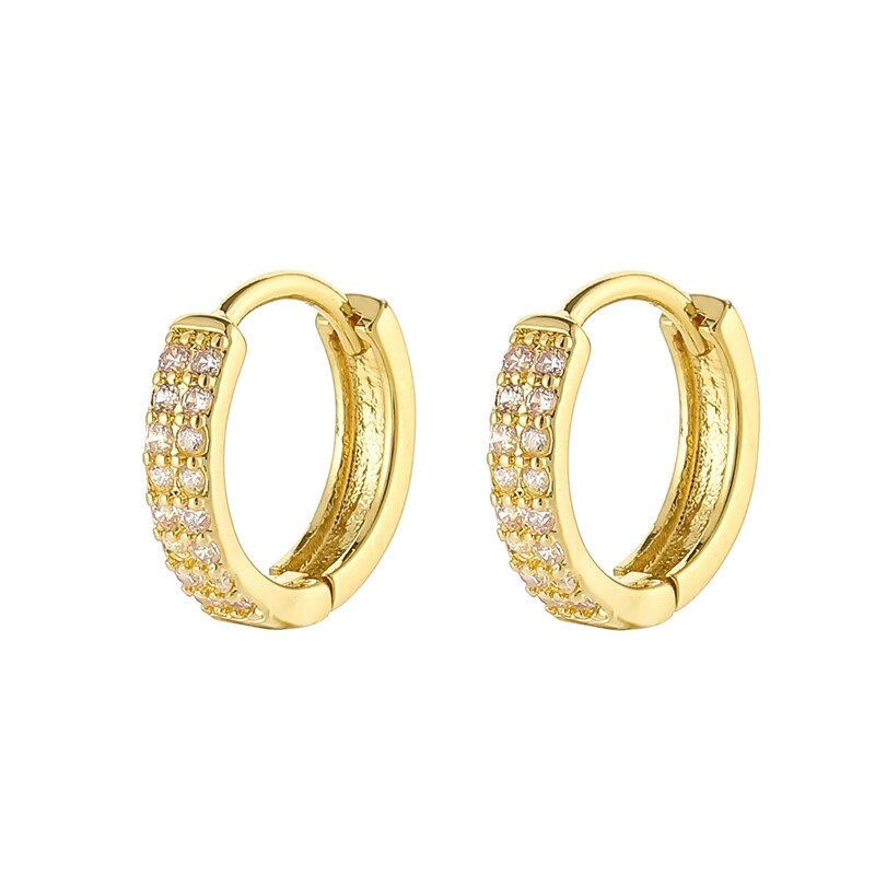 cubic zircon Small Hoop Earrings double crystal Gold Earrings For Women Girls Jewelry: GOLD
