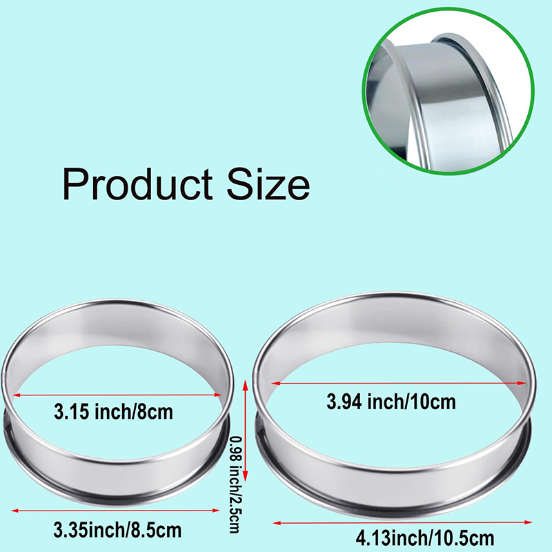Ensemble d'anneaux ronds en acier inoxydable pour tarte aux muffins, moule à gâteau, anneau à mousse aux œufs, double anneau roulé, outil de cuisson bricolage, 8 cm, 10cm, 2 pièces, 4/6 pièces