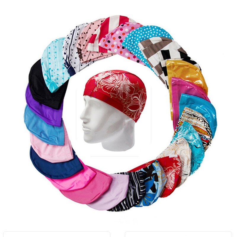 Badmössor för män barn öron badmössa långt hår sport simma polyester skydda poolhatt för vuxna tryck badmössor  sw712: Färg