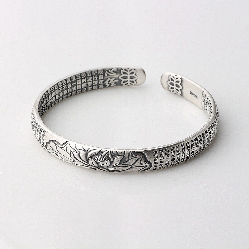 925 Sterling Zilveren Manchet Armband Vintage Eenvoudige Lotus Bloem Religieuze Sieraden Thai Zilveren Party Accessoires Voor Vrouwen