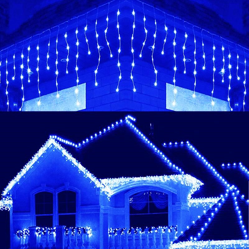 5M Waterproof Street Garland LED Curtain Icicle Light Droop 0.4-0.6m AC 220V/110V Festoon Year Christmas Lights for Outdoor: Blue / EU plug 