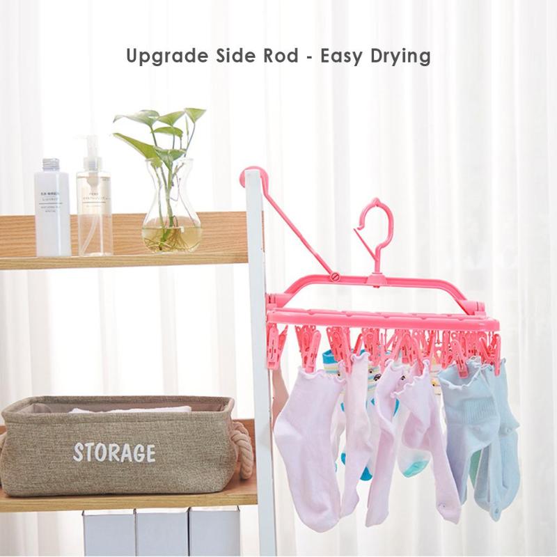 32 Clips Portable chaussettes tissu cintre support pince à linge multifonctionnel support de séchage porte-chaussette garde-robe rangement cintres en tissu