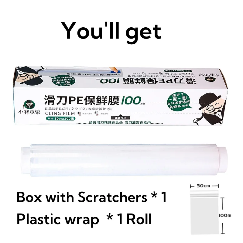 Microwavable Cling Film Wrap, Clear Plastic, Food Packing, Kitchen Storage Wrapping Film, Keeping Food Fres, 30cm * 100m: light green
