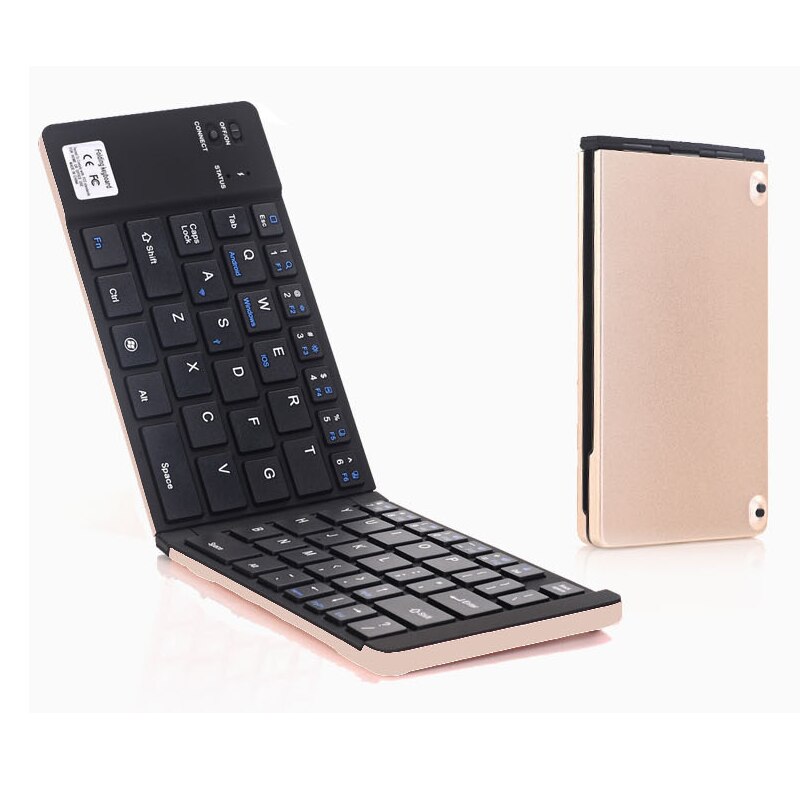 Trådløst bluetooth computer tastatur mini folde bt tastatur lille ultra slank foldbar bærbar pc kontor tastatur til ipad telefon: Guld