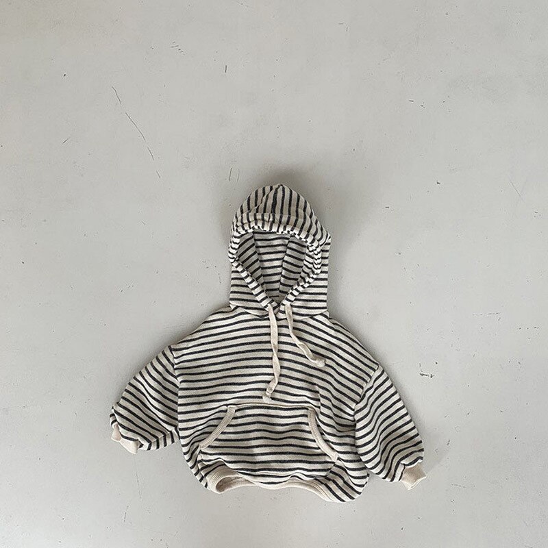 Sudadera con capucha para niños y bebés, ropa de otoño, Tops, sudaderas informales con estampado a rayas para niñas: black / 3T   100cm
