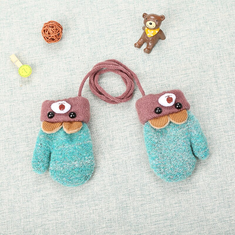 nette Bär Cartoon 0-3 Jahre Alt Baby Handschuhe Winter Stricken Wolle Neugeborenen Fäustlinge Samt Dicke kinder kinder Halten Finger Warme: Grün