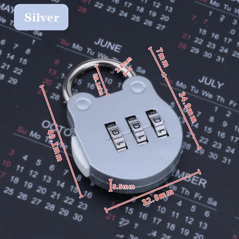 KK&amp;FING Cartoon Password Locks Small Padlock Mechanical Anti-theft Lock For Luggage Compartment Notebook Diary Bag Mini Lock: Silver