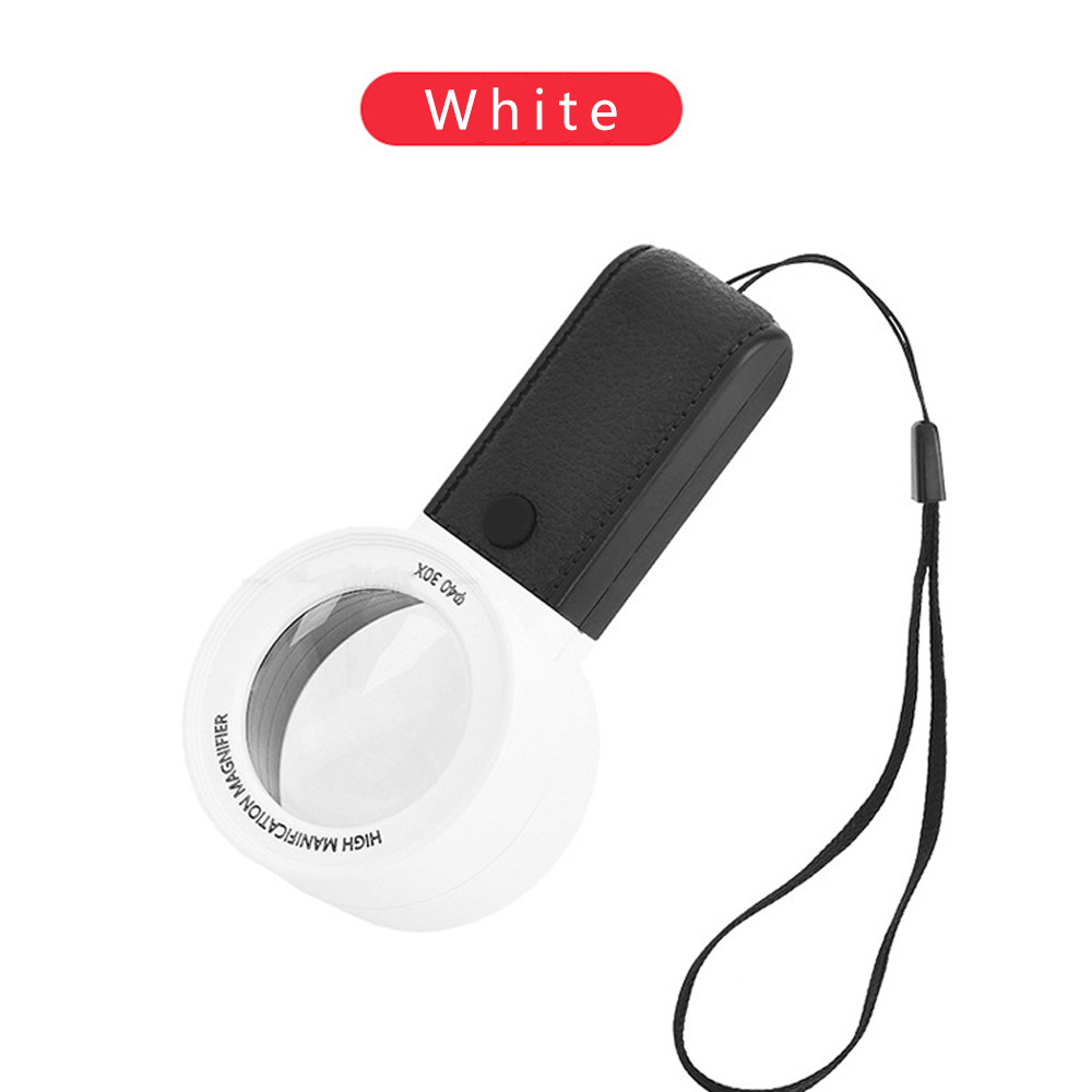 30X Vergrootglas Met Professionele LED Licht Dubbellaags Optische Bril Lens Handheld Loep Vergrootglas Voor Sieraden lupa: WHITE