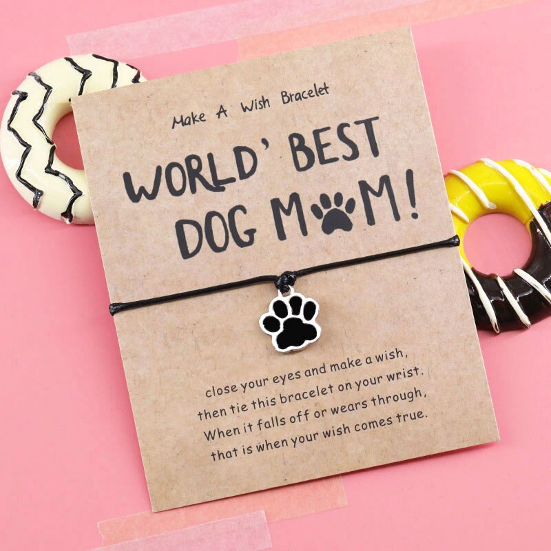 World's Best Dog Mum Bracelet Dog Cat Paw Charm Red Rope Thread String Bracelet Dog Jewelry for Dog Mum Dog Lover: Black