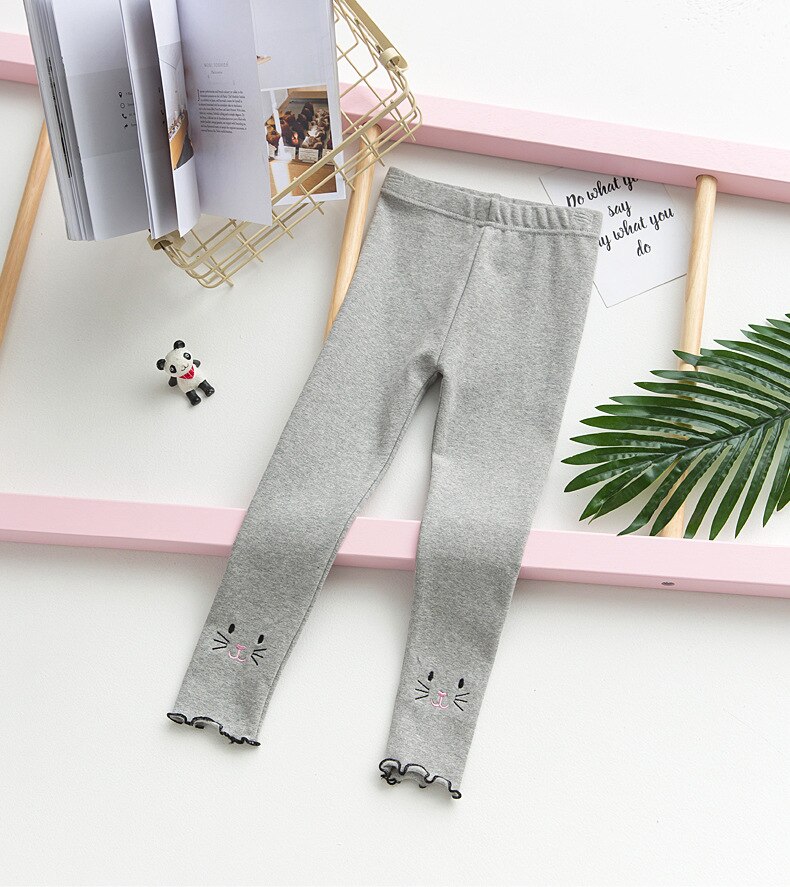 Stile della corea di Autunno della Molla Dei Bambini Delle Ghette del Cotone Della Stampa del Gatto Delle Ragazze Pantaloni Lunghi Abbigliamento Bambini: GRAY