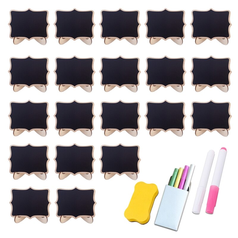 20 Pack Wooden White Framed Chalkboard Labels with Easel Stand Mini Chalkboard P9YA: 2