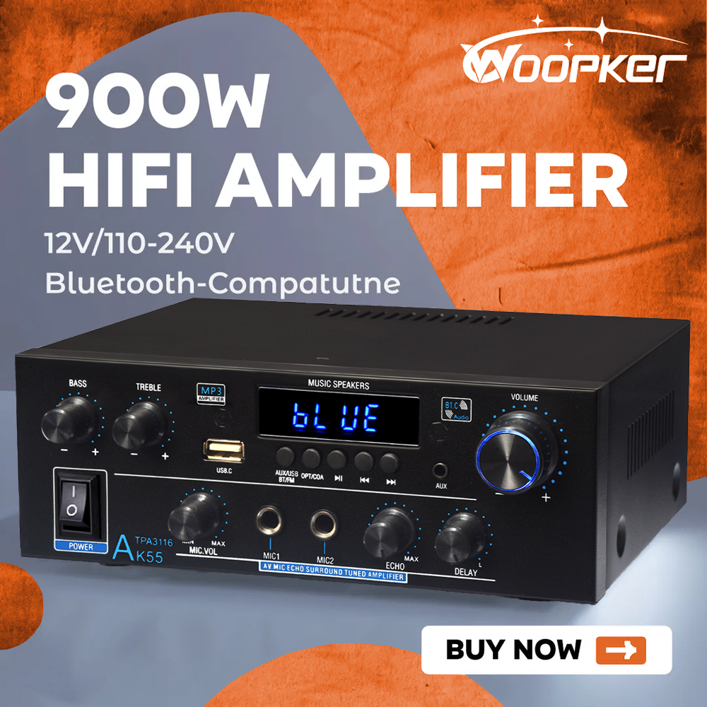 Woopker AK55/AK45 Pro/AK45/AK35 wzmacniacz dźwięku Bluetooth wzmacniacz cyfrowy do domowego samochodu Karaoke 2 kanał HiFi wzmacniacz audio FM USB