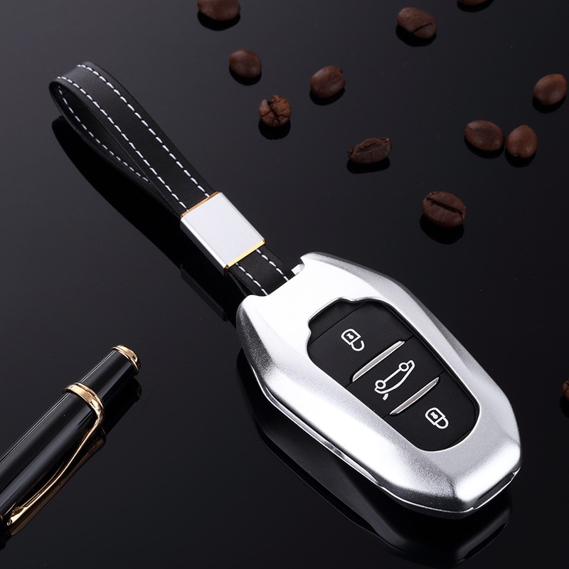 Aluminum Alloy Car Key Case Keyless Entry Remote Shell Cover Holder Keychain for Peugeot 408 308 3008 301 508 4008 5008