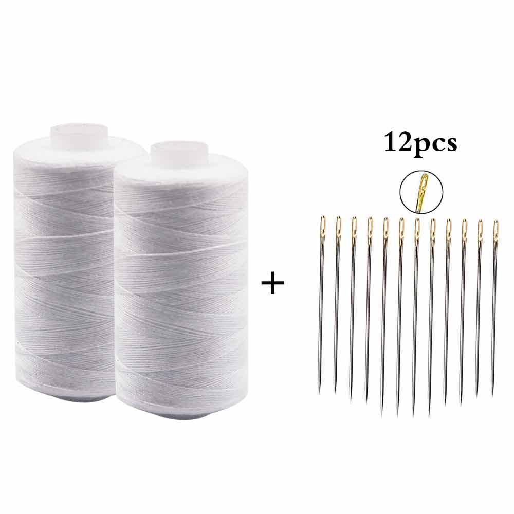 500m Polyester Sewing Thread Spools with 12pcs Self Threading Needles for Needlework Hand Repair Works Sewing Accessories: Wtite