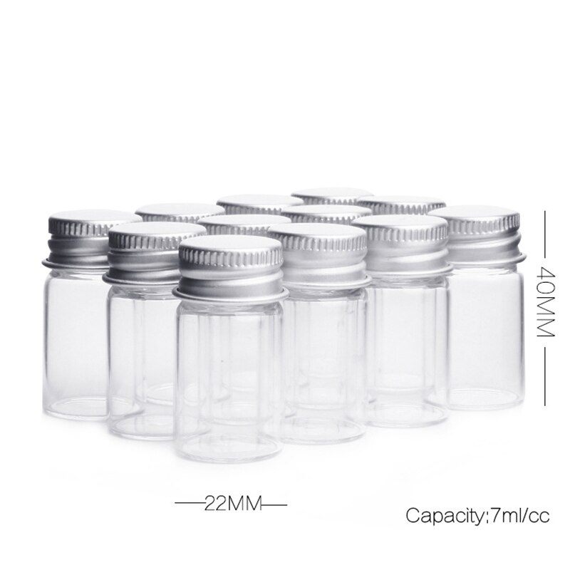 5Pcs Small Glass Jars Silver Screw Cap storage mini Glass bottle Test TUBE Vial Tiny Container DIY Wedding Home Decoration: 7ml