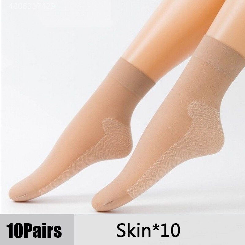 Calcetines de seda de terciopelo para mujer, medias de algodón con suela suave antideslizante para masaje, antideslizantes, de verano, 10 pares: Skin