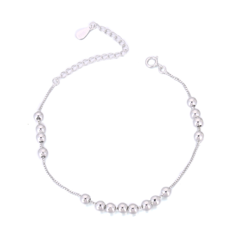 Tobilleras de plata esterlina 925 para mujer y niña, pulsera Manual con cuentas, de joyería