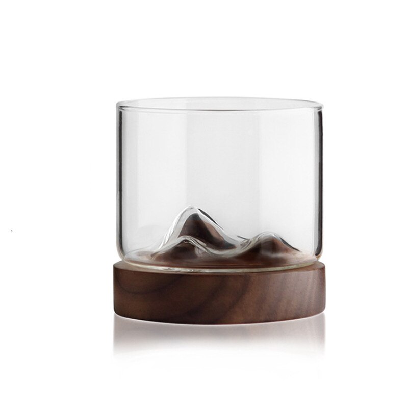 Vaso de whisky de montaña con Base de madera, vaso de cerveza, vino, agua, té, vasos de whisky, juego de Bar, accesorios de bebida: A2