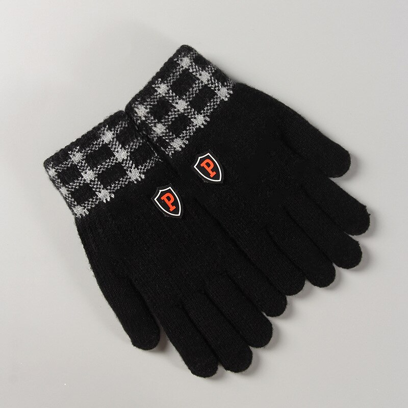 Moda dzianiny ciepłe rękawiczki zimowe męskie plus aksamitne grube rękawiczki wełniane rozciągać antypoślizgowe odporne na zimno konna rękawiczki robić ekranu dotykowego: czarny