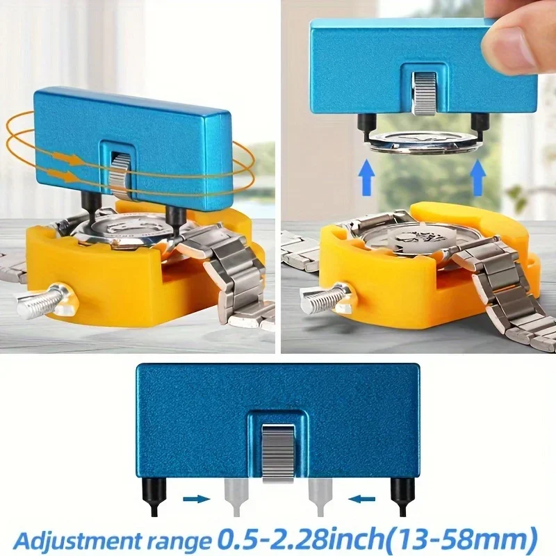 Ensemble d'outils de réparation 3 en 1, outils de démontage du dos de la montre, ouvre-boîtier arrière réglable, ouvre-boîtier de montre, support de réparation
