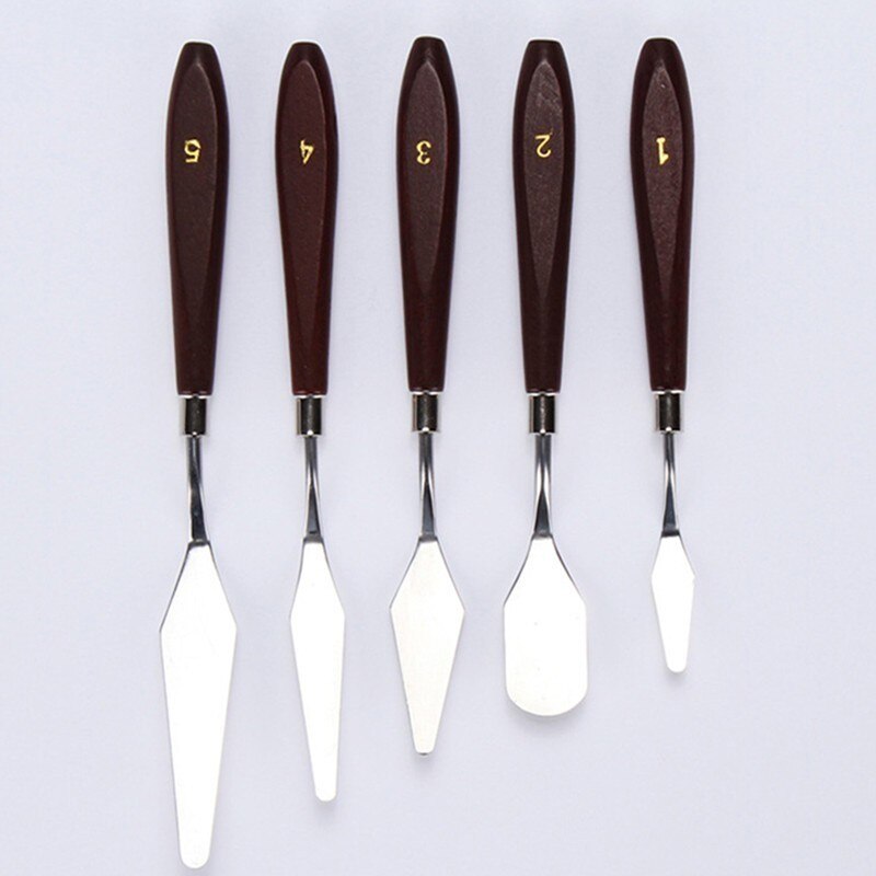 5 PCS Wooden Handle Oil Paint Scraper for Acrylic Painting Drawing Palette Watercolor Pigment Graffiti Set Art Supplies