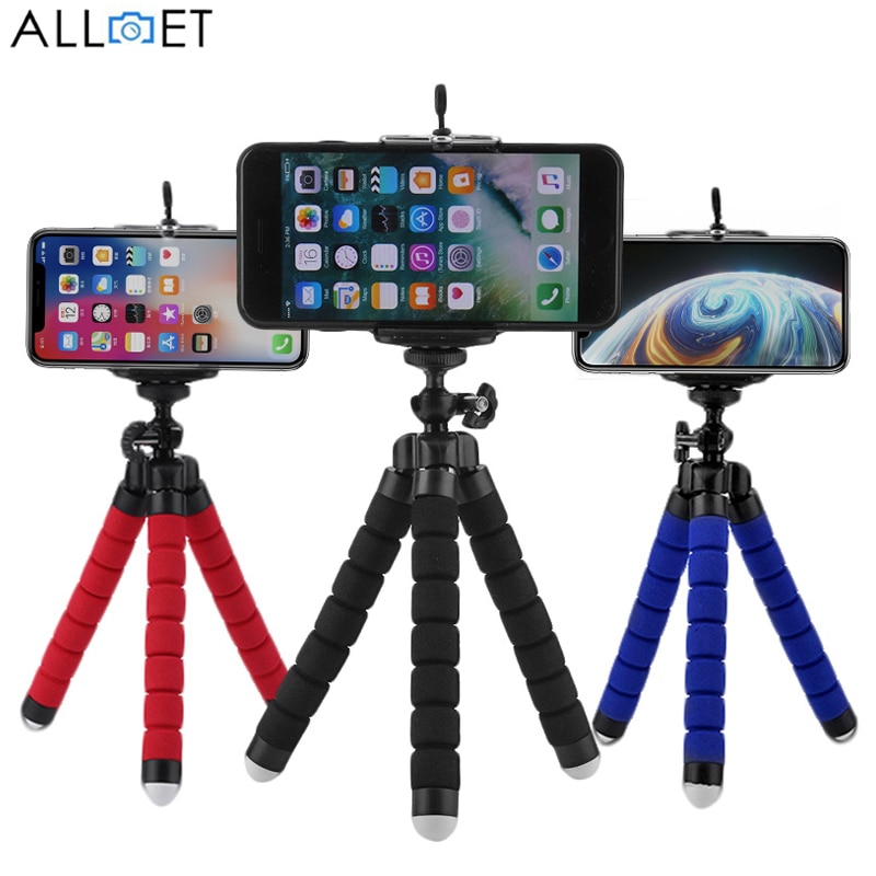 Alloet Mini Flexibele Spons Octopus Statief Selfie Stok Uitbreiden Statief Voor Mobiele Telefoon Camera Met Telefoon Clip Houder