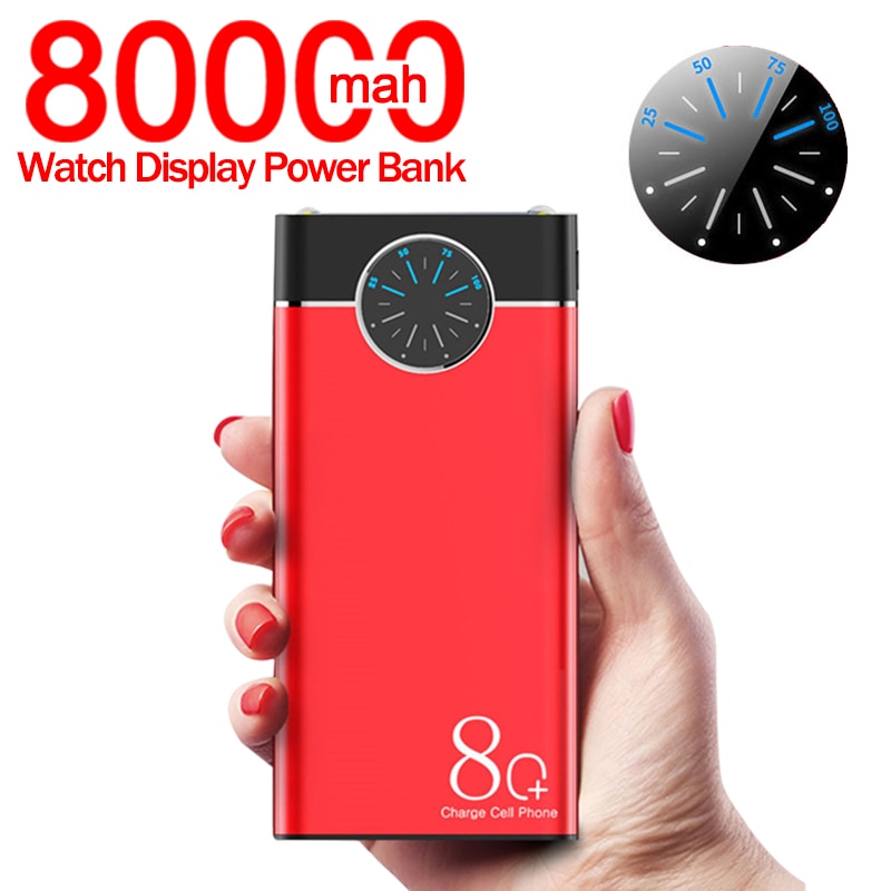 80000mAh Power Bank Large-Capacity Portable Phone Charger LED Outdoor Travel PowerBank Watch Digital Display for Xiaomi IPhone