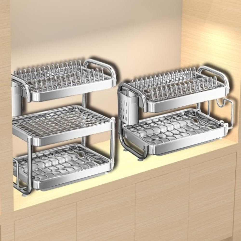 Dish Drying Rack Stainless Steel Big-capacity No Punching Required Draining Shelf Multifunctional Rustproof Thickened Bowl Shelf