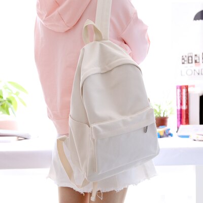 Simple Classic Designe Canvas Women Backpack School Student Book Bag Leisure Travel Young: Beige Midd Canvas