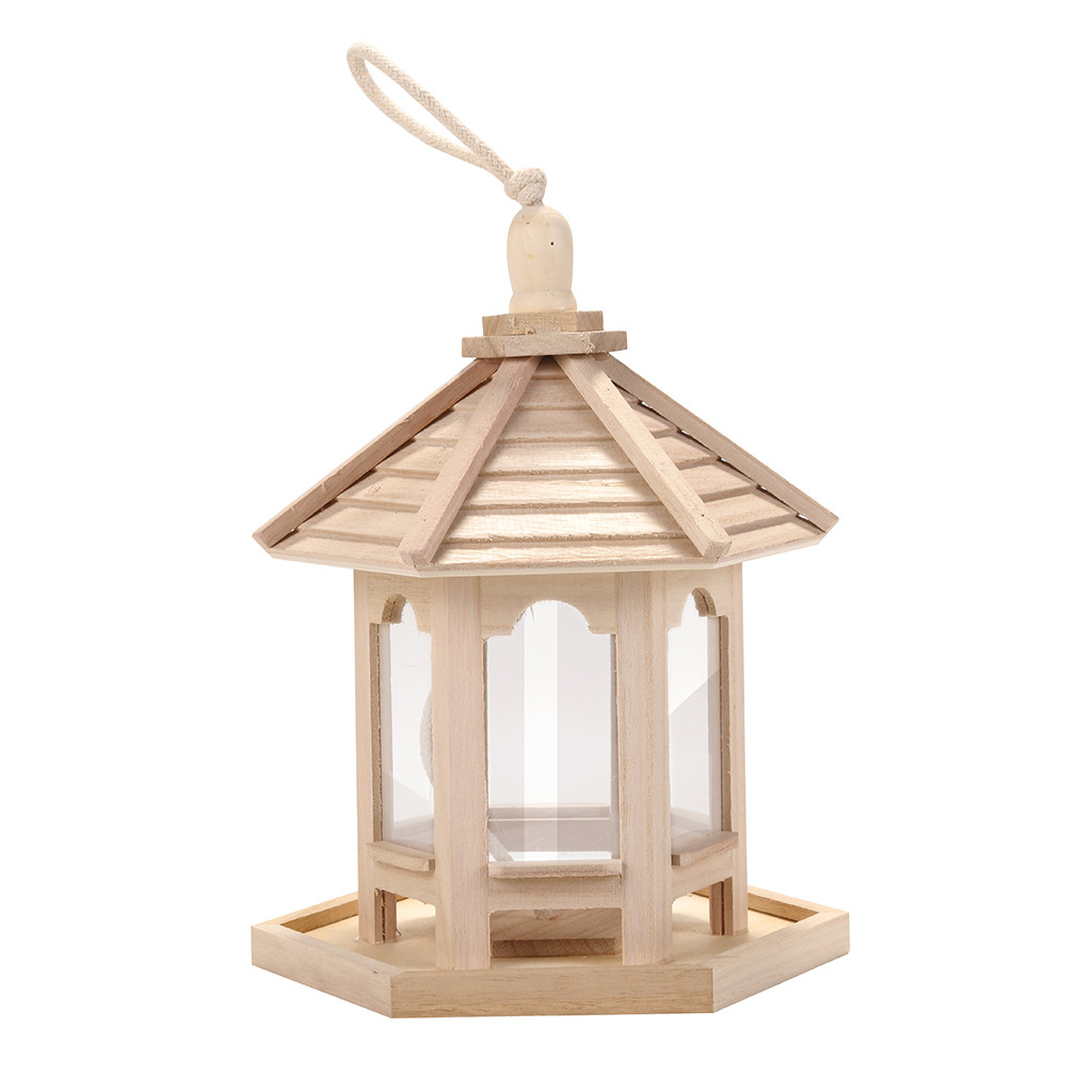 Houten Vogel Feeder Huis Vogelhuisje Opknoping Nest Feeder Met Dak Huis Tuin Yard Decoratie Outdoor Huisdier Decors Hexagon Vormige: Default Title