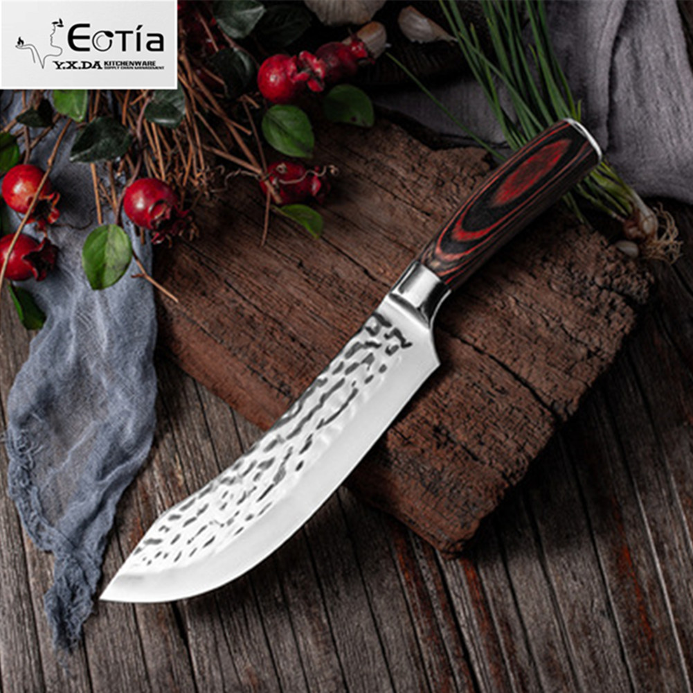 Butcher Knife Skinning Knife 5CR15 Pig Boning Knife Special Knife For Cutting Meat Hammered Stainless Steel Barbecue Meat Knife: Default Title