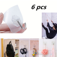 6Pcs Transparante Sterke Zelfklevende Deur Muur Hangers Handdoek Mop Handtas Houder Haken Voor Opknoping Keuken Badkamer Accessoires