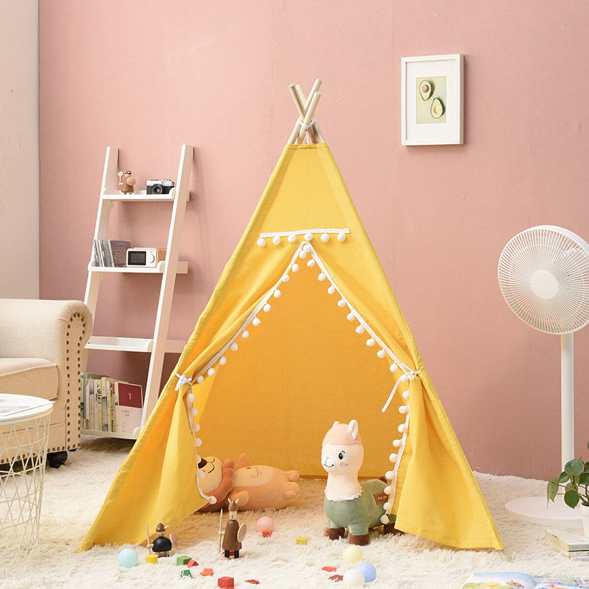 1.35M-1.8M Baby Tents Teepee Triangle Tent Kids Playhouse Cotton Canvas Pretend Play Tent Decoration Game House Boy Girls