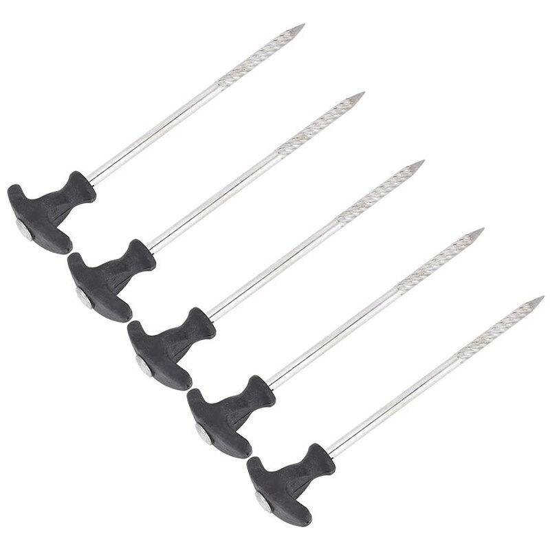 5 uds. Pinzas de acero inoxidable para tienda de campaña, clavos resistentes para el suelo, estacas duraderas para Camping, clavo para acampar a prueba de viento