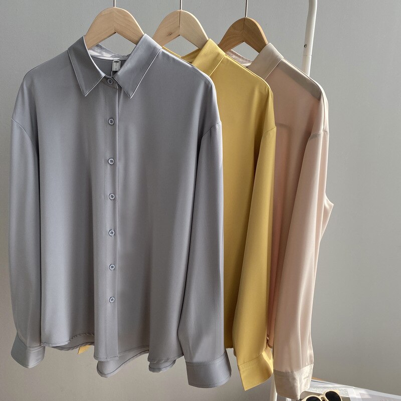 Blouse Womens Long Sleeve Turn-down Collar Shirt Spring Autumn Office Wear Ladies Casual Tops