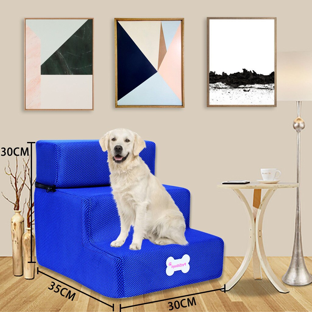 Hond Trappen Huisdier 3 Stappen Trap Voor Kleine Hond Kat Hond Huis Huisdier Oprit Ladder Anti-Slip Opvouwbare Honden bed Trappen Dierbenodigdheden: Dark Blue