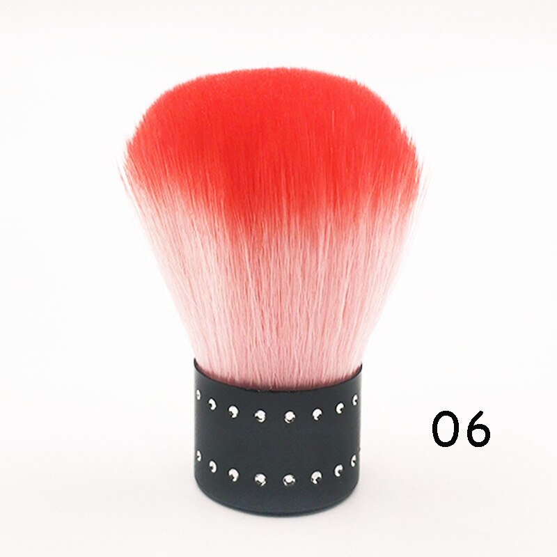 Bqan nagelverktyg borste för akryl & uv gel nail art dust clean borste manikyr pedikyr verktyg rosa gul lila röd kabuki borste: 06