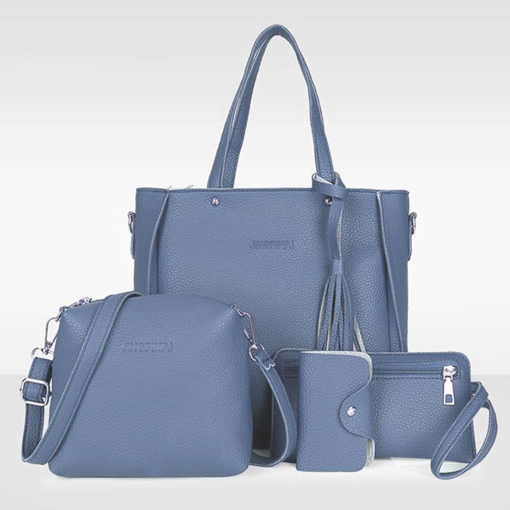 Leder dauerhaft retro Taschen 4 Stück Frauen Schulter Taschen einstellen Schwarz Bote Taschen Brieftasche Handtasche Frau Tasche Sack Haupt femme: Blau