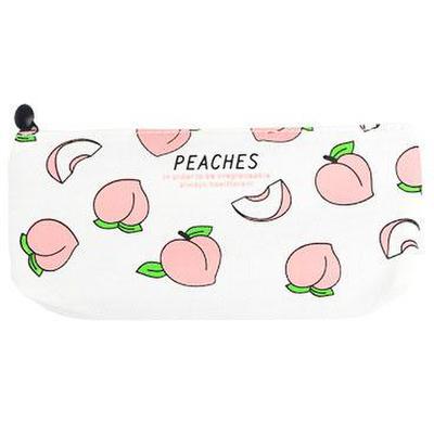 Estuche escolar Kawaii de lona para lápices de frutas y melocotón, estuche escolar para bolígrafos para niña, bolsa de lápices Kawaii, material escolar: 4
