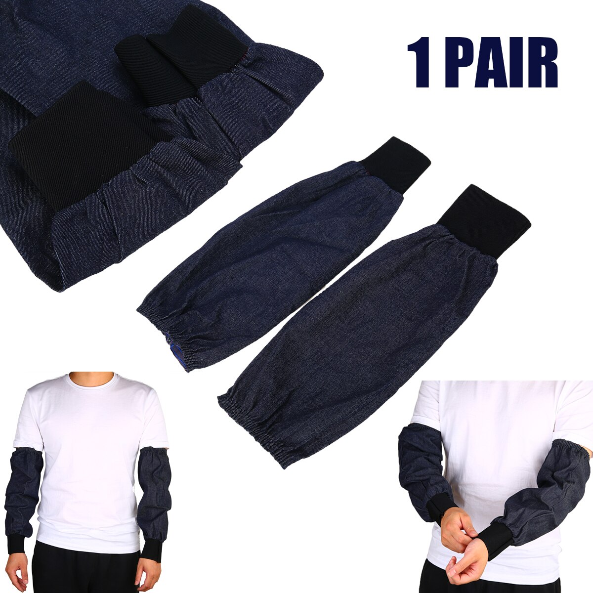 1 Pair Welding Arm Sleeves Denim Working Sleeves Cut Resistant Heat Safety Work for Welding Cutting Hand Arm Guard Protection
